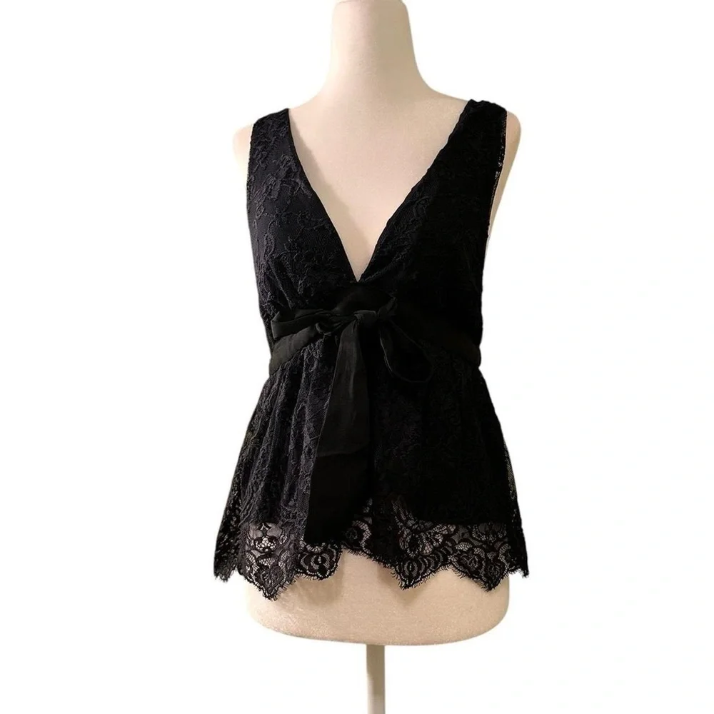 FREE PEOPLE NWT Peplum Black Lace Babydoll Tank